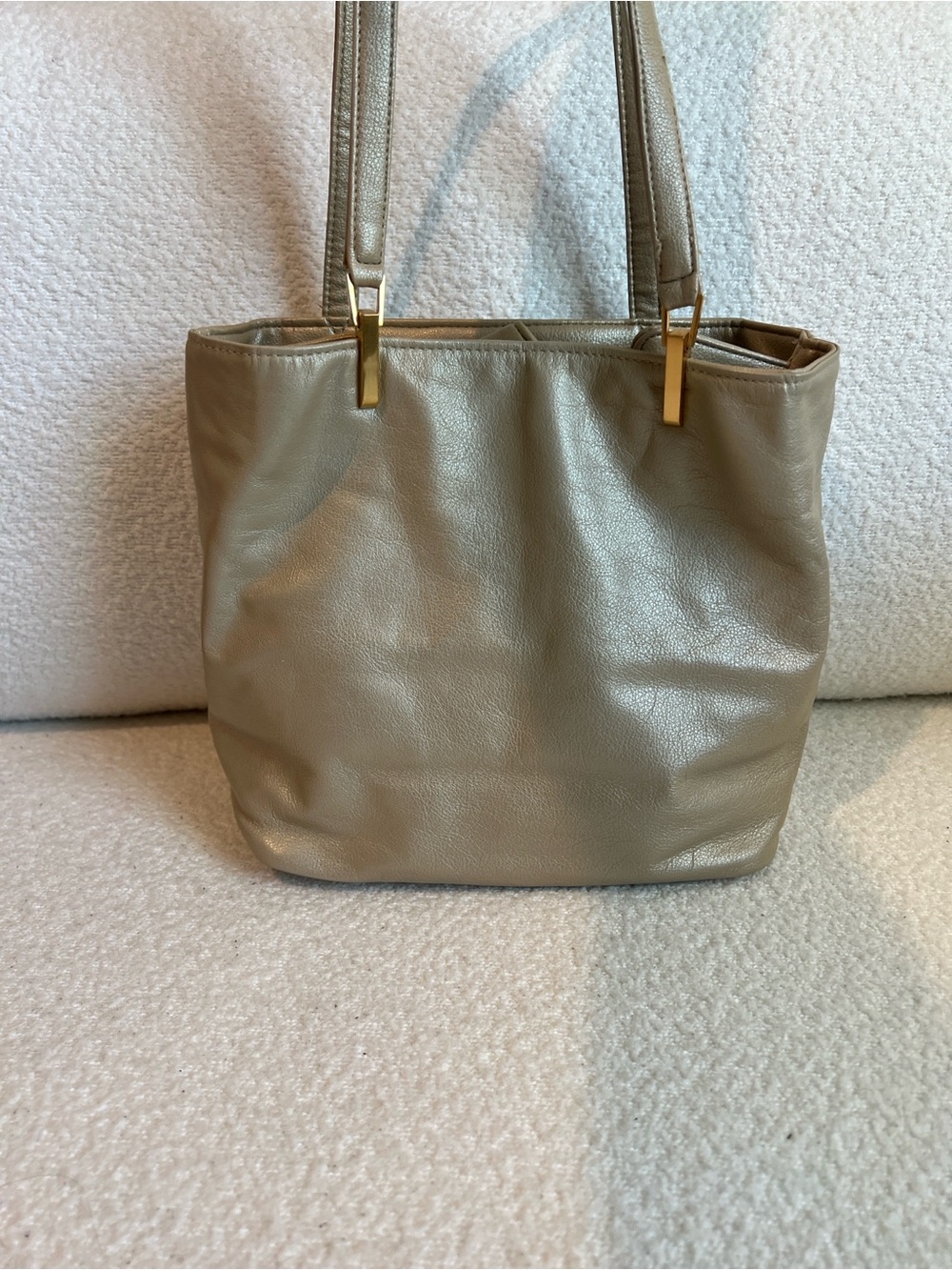 Vintage 90s Coletta Leather Shoulder Bag Taupe Color with Gold Accents